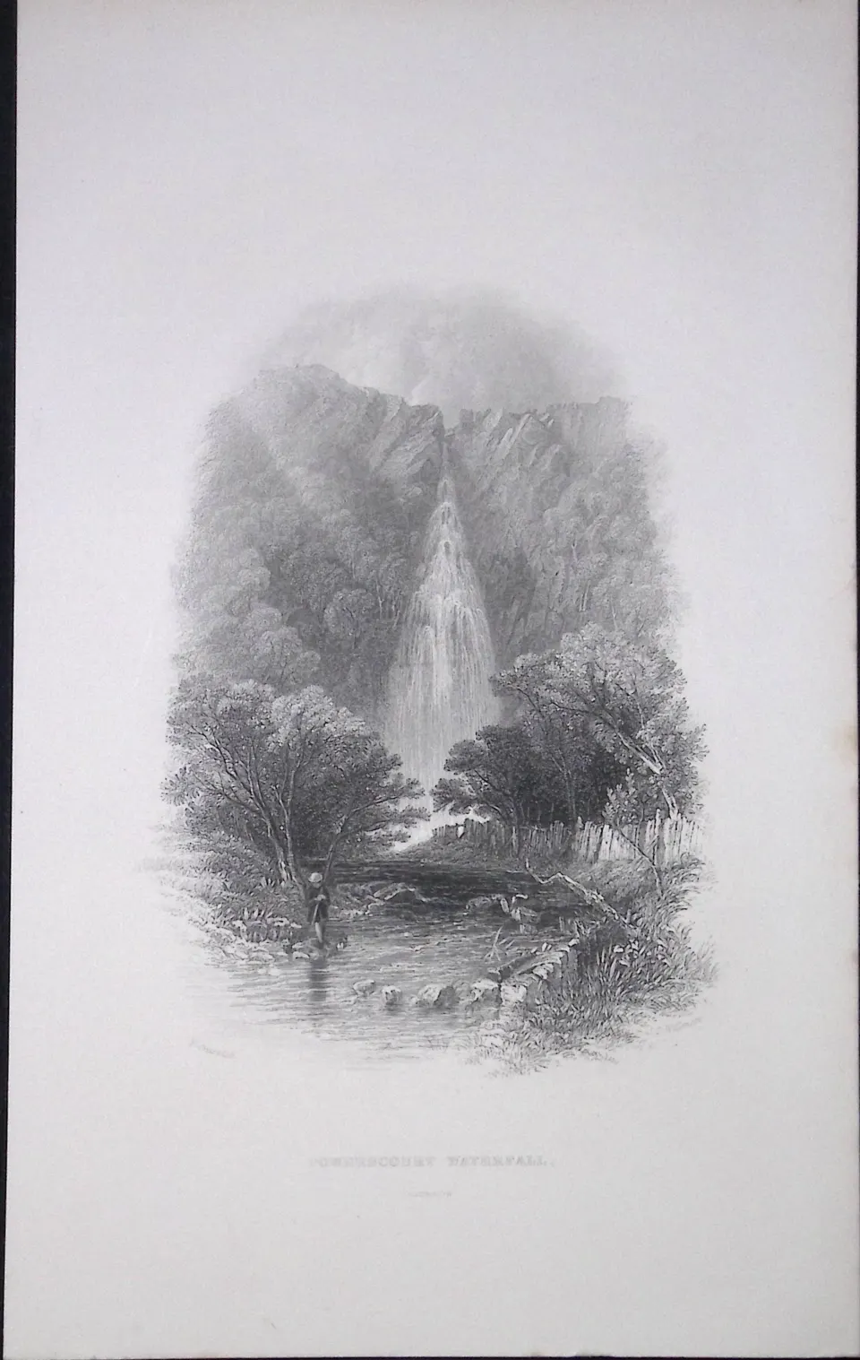 Ireland Powerscourt Waterfall  Wicklow Antique 183 Years-Old Steel-Engraving-12.