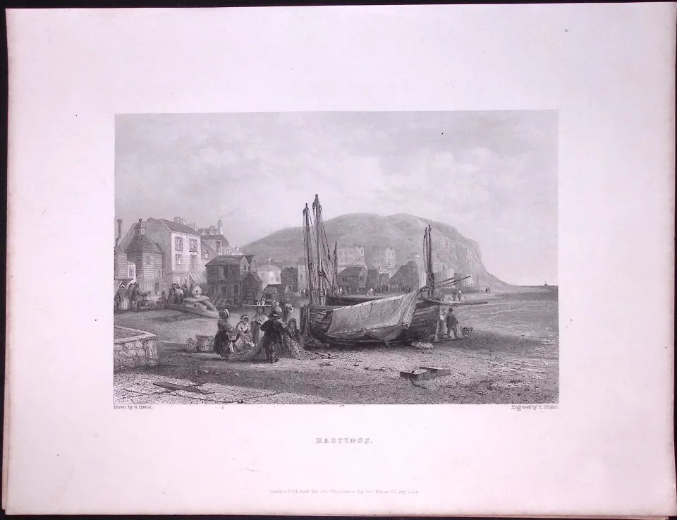 Hastings View on The Beach  WH Bartlett 183 Years-Old Antique Steel Engraving-29