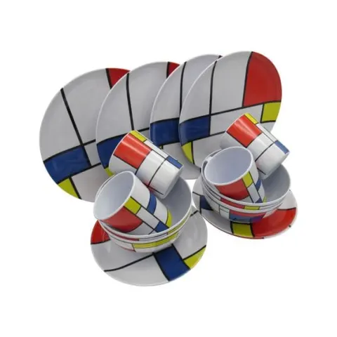 16 Pcs Melamine Dinner Sets With Line Pattern Design