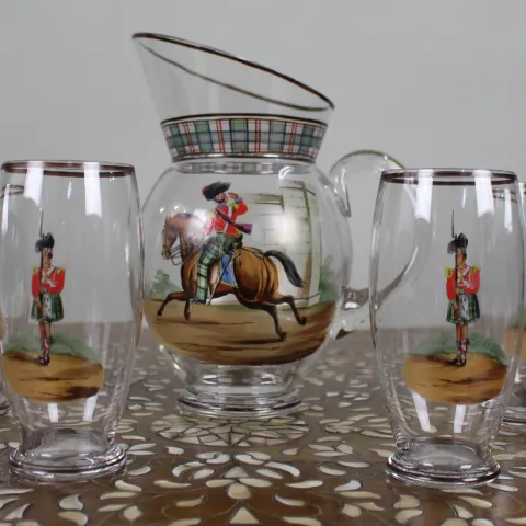 Vintage Highland Soldiers Water Jug & Glasses Set