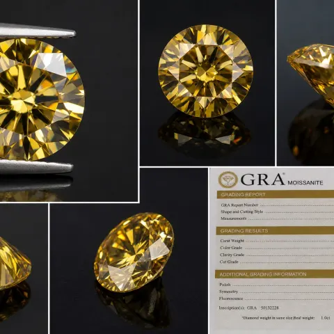 Golden Yellow Moissanite 1.0ct Round Brilliant 6.5mm with GRA Certificate