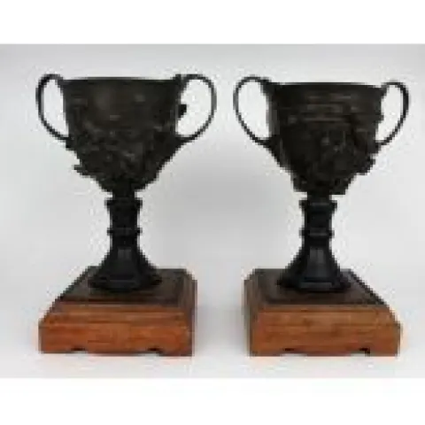 Pair of Grand Tour Bronze Two Handled Urns