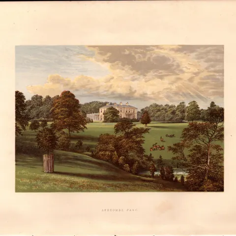 Ashcombe Park Staffordshire  Gilt-Edge Coloured Antique Book Plate.