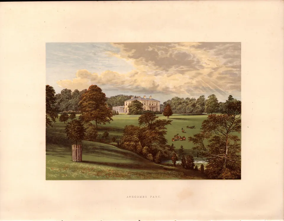Ashcombe Park Staffordshire  Gilt-Edge Coloured Antique Book Plate.