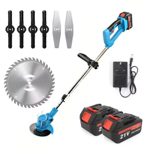 21V Cordless Grass Trimmer Electric Strimmer Garden Edger with Charger and 2 Batteries