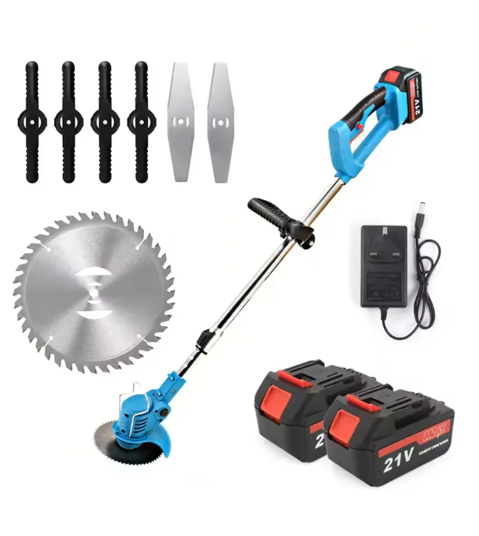 21V Cordless Grass Trimmer Electric Strimmer Garden Edger with Charger and 2 Batteries