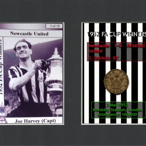Joe Harvey Manager Newcastle 1952 Winners Mount & Penny Coin Metal Art.