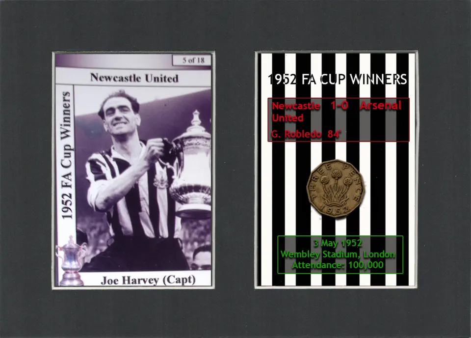 Joe Harvey Manager Newcastle 1952 Winners Mount & Penny Coin Metal Art.