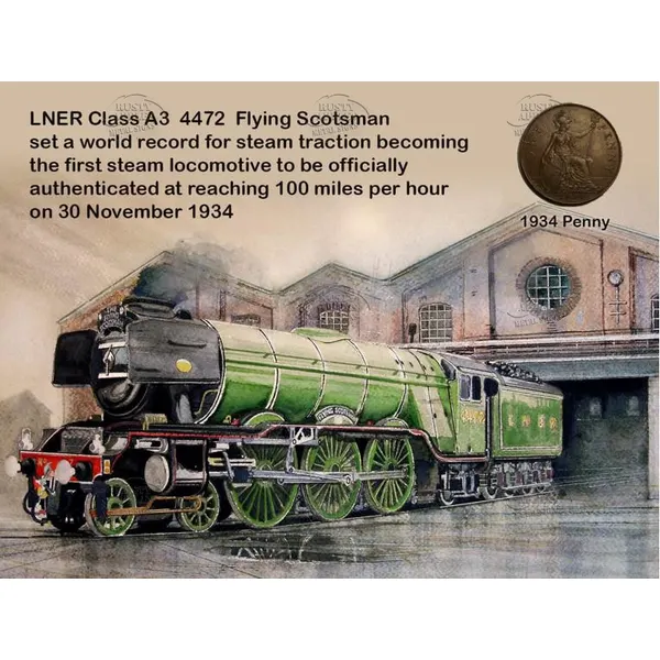 Flying Scotsman Train 100 mph 1934 Speed Record Metal Art Coin Display Set 2