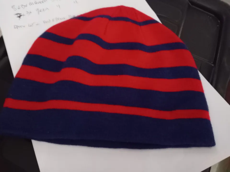 20 x Red & Blue Stripe Beanie Hats,  ideal for market stall, car boot, shops
