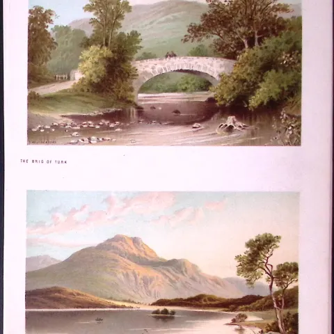 Scotland The Bridge of Turk & Loch Achray Antique Coloured Print-31