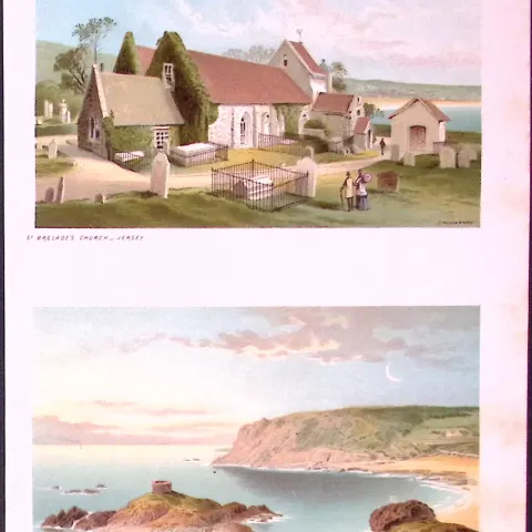 Jersey Portelet Bay & St Brelade’s Church Victorian Antique Double Print-40