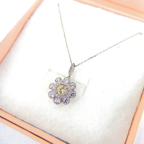 925 Silver Diamonique Gemstone Flower Necklace 'New Boxed'