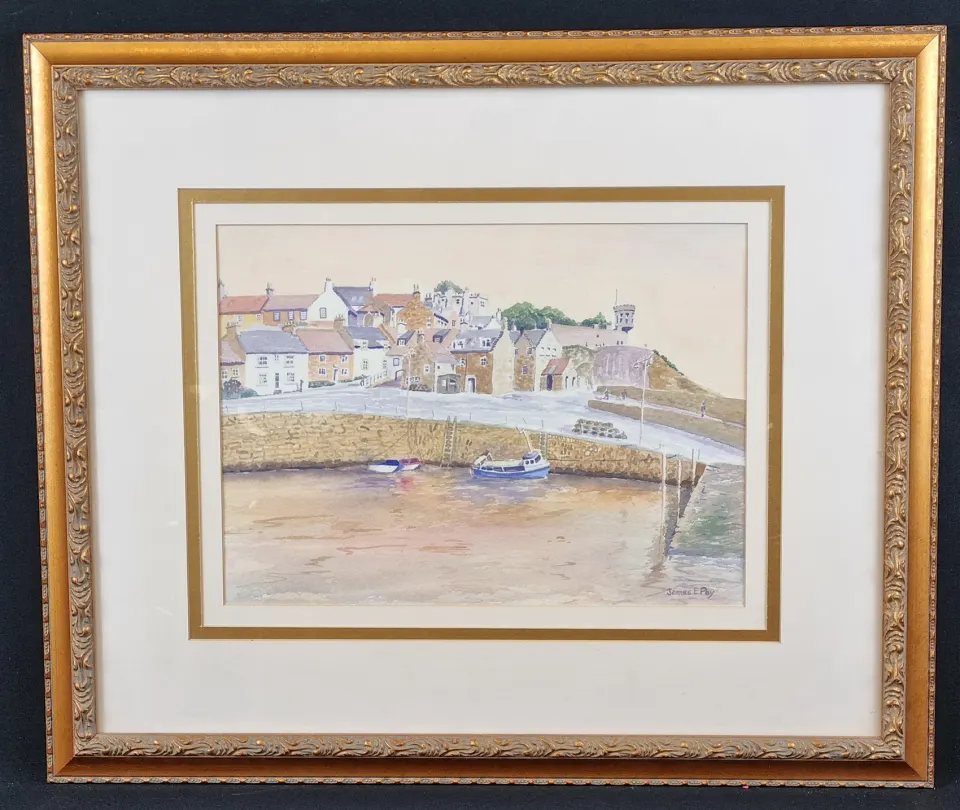 James E Pay Original Watercolour "Crail Harbour"