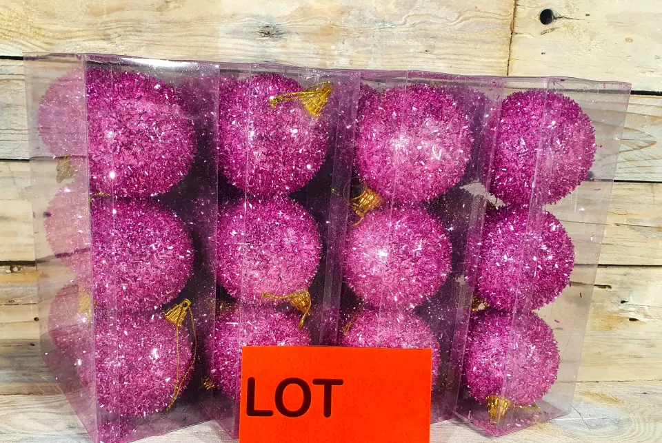 24 x purple tinsel effect, 6cm baubles