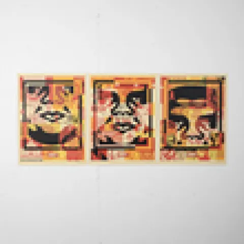 Shepard Fairey (b 1970) Rare Complete 'Andre' Face, Tryptich, Sold Out, Signed, Dated, 2016