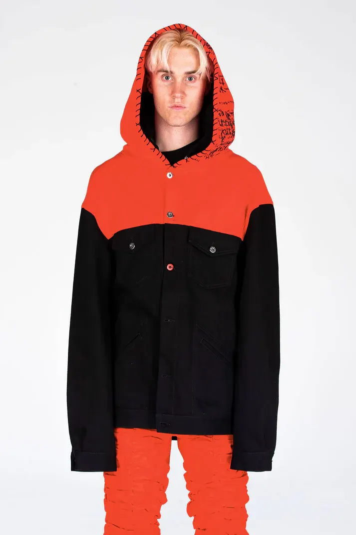 MJB Marc Jaques Burton Hooded Balaclava MP Denim Jacket, Online Price £650, Size L (50).