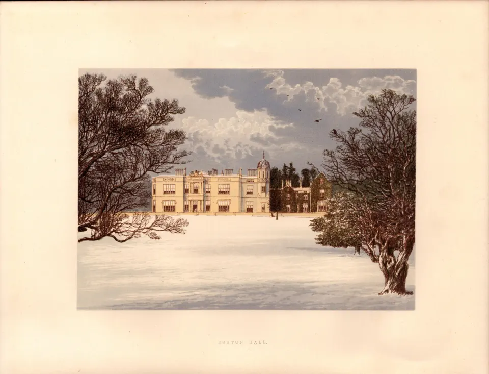 Eshton Hall North Skipton Yorkshire Gilt-Edge Coloured Antique Book Plate.