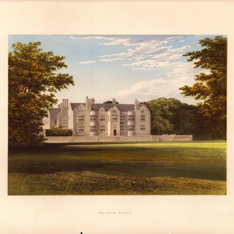 Glynde Place Nr Lewes Sussex Gilt-Edge Coloured Antique Book Plate.
