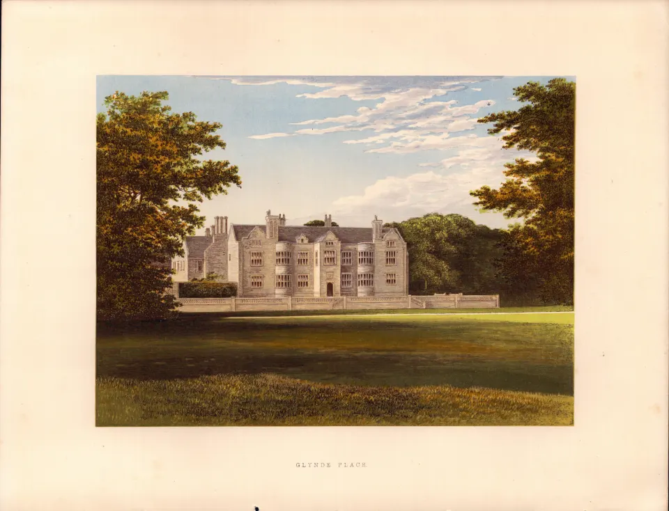 Glynde Place Nr Lewes Sussex Gilt-Edge Coloured Antique Book Plate.