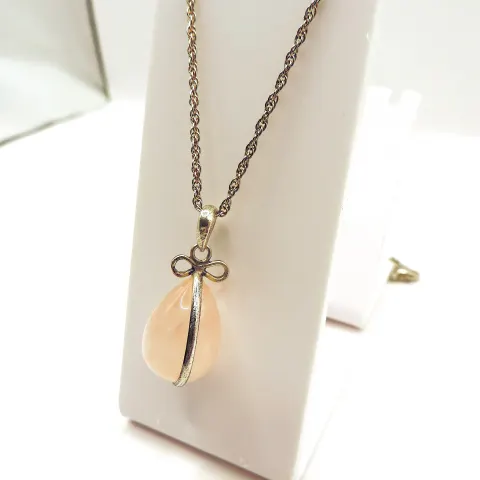 Sterling Silver Rose Quartz Pear Drop Pendant Necklace