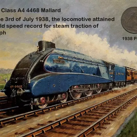 Penny Coin From 1938 The Year The Mallard Achieved The Speed Record Metal  Display Set
