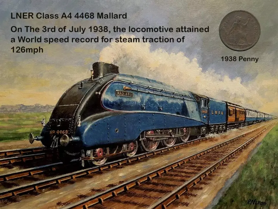 Penny Coin From 1938 The Year The Mallard Achieved The Speed Record Metal  Display Set