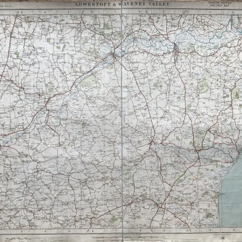 Lowestoft & Waveney Valley Cloth Backed Vintage 1933 Engineering Map.