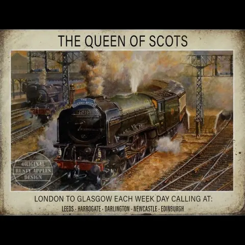 The Queen Of Scots On Route Leeds-Edinburgh Iconic Steam Train Metal Wall Art