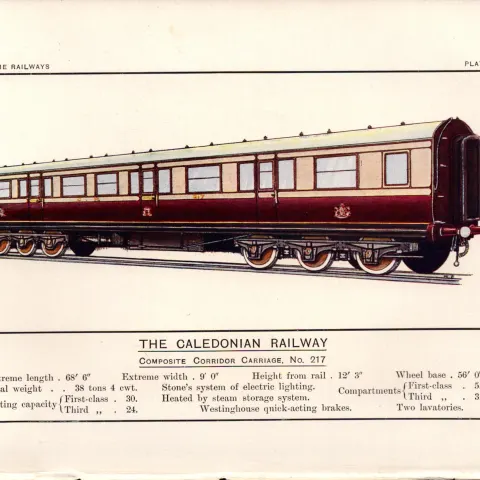 The Caledonian Railway Carriage No 217 Train Antique Book Plate.
