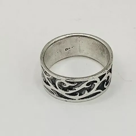 Chunky Men’s Abstract Oxidised 925 Silver Wide Band Ring Size U 10 63 8.4gr 10mm