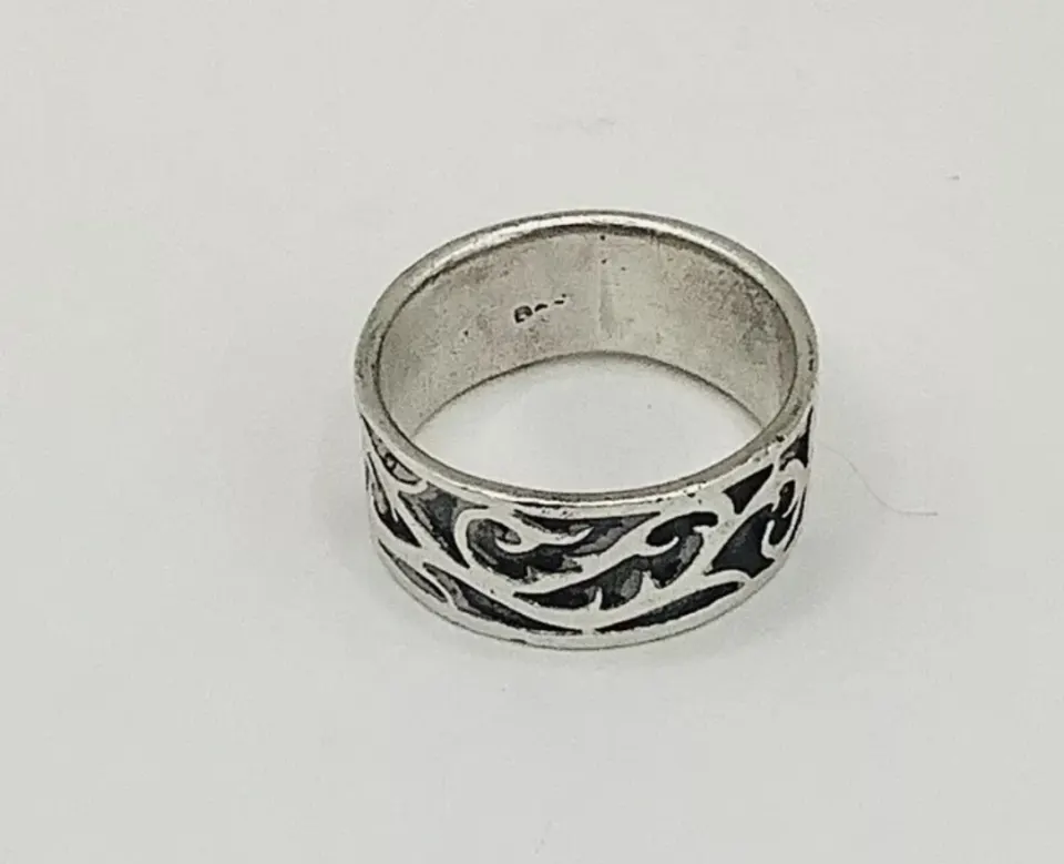 Chunky Men’s Abstract Oxidised 925 Silver Wide Band Ring Size U 10 63 8.4gr 10mm