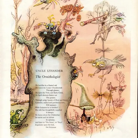 Original 65-Year-Old 1959 Guinness Print The Ornithologist– GE 3270  #-10.