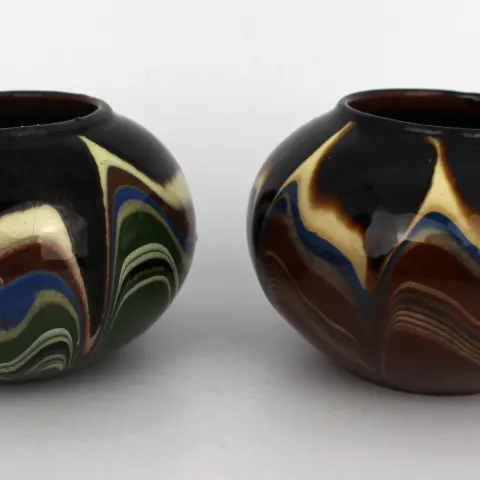 Pair of Decorative Squat Pottery Vases