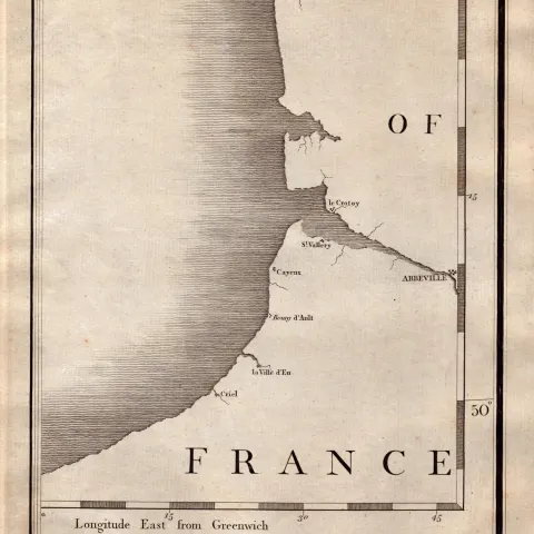 Northern France Coastline John Cary's Antique George III 1794 Map.