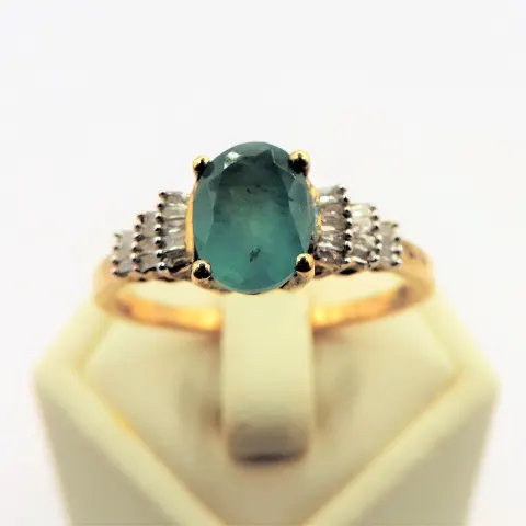 Gold on Sterling Silver Emerald & Diamond Ring New with Gift Pouch