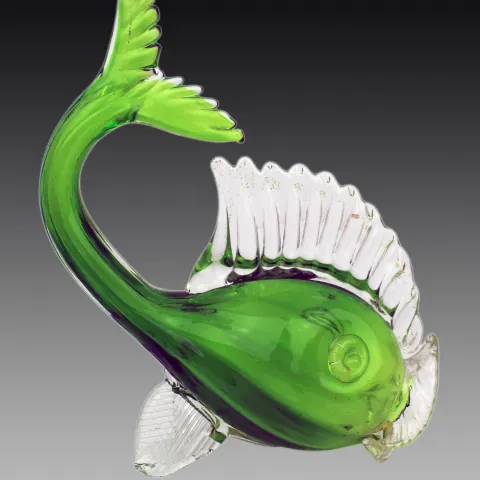 Murano Style Green and Clear Art Glass Fish Sculpture