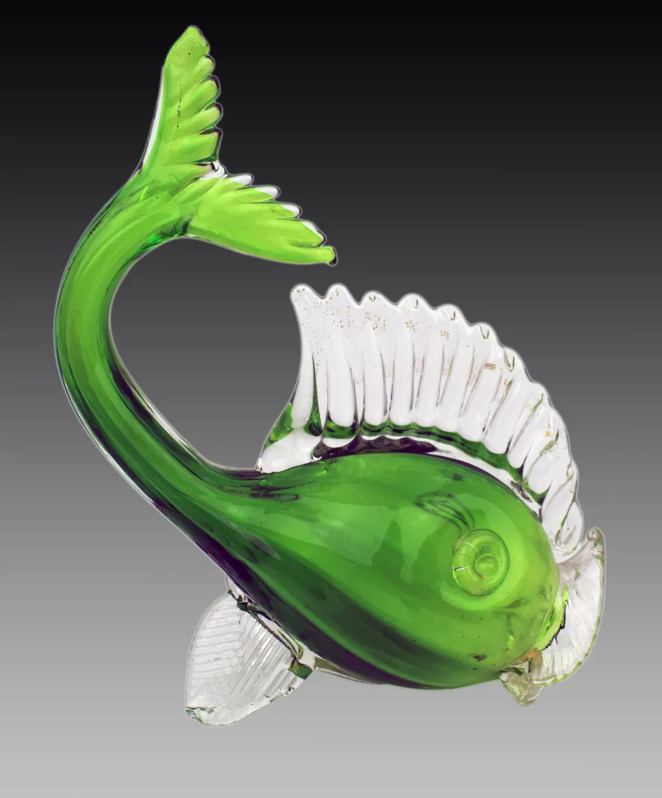 Murano Style Green and Clear Art Glass Fish Sculpture