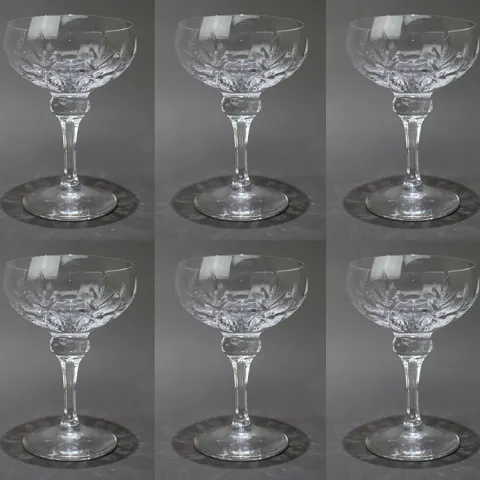 Set of 6 Elegant Vintage Crystal Champagne Saucers