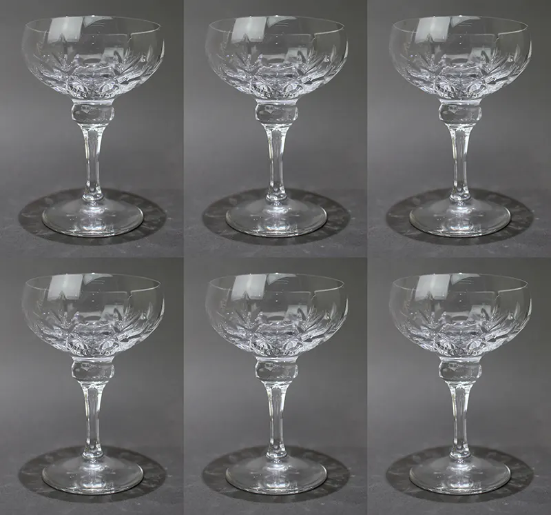 Set of 6 Elegant Vintage Crystal Champagne Saucers