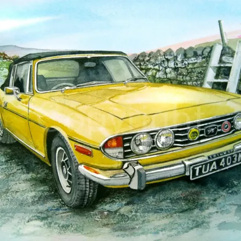 1970's Classic Yellow Triumph Stag  Nostalgic Large Metal Wall Art