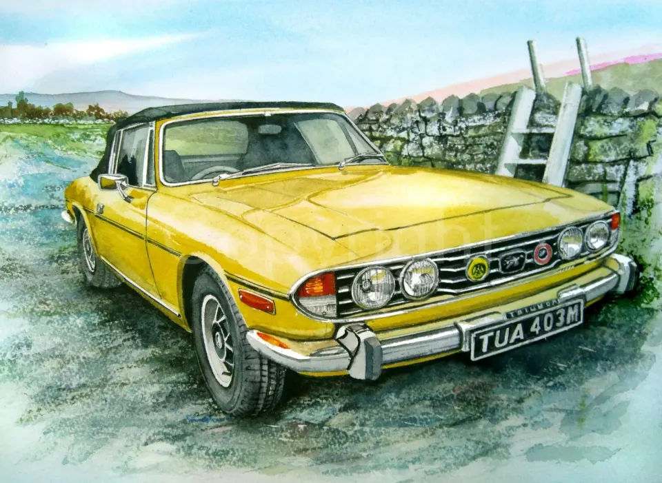 1970's Classic Yellow Triumph Stag  Nostalgic Large Metal Wall Art