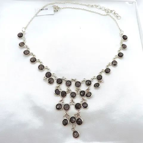 Sterling Silver Smokey Quartz Chandelier Necklace New With Gift Box