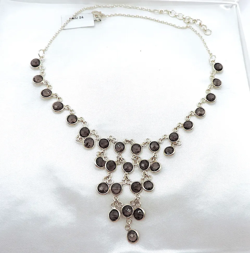 Sterling Silver Smokey Quartz Chandelier Necklace New With Gift Box