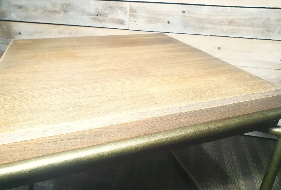 Solid Oak Wood and Metal Designer Side Table In Antique Grey 30cm x 30cm x 30cm.  RRP £299
