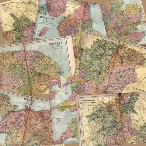 Collection of 11 Coloured Victorian Large Map GW Bacon 1899 Set 3.