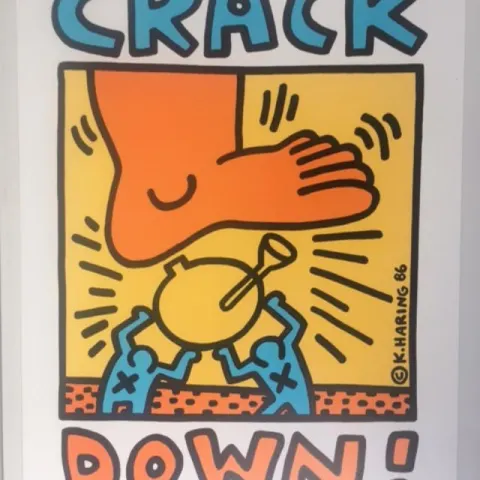 Keith Haring (1958-1990) Pop Shop, Crack Down, A Vintage Poster 1986 On Card. 43 x 56 cm.