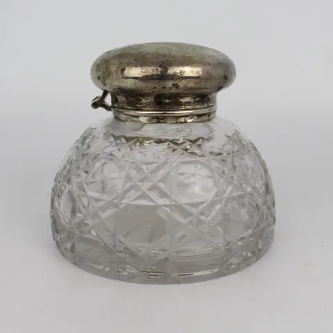 Vintage Silver Plated Crystal Inkwell