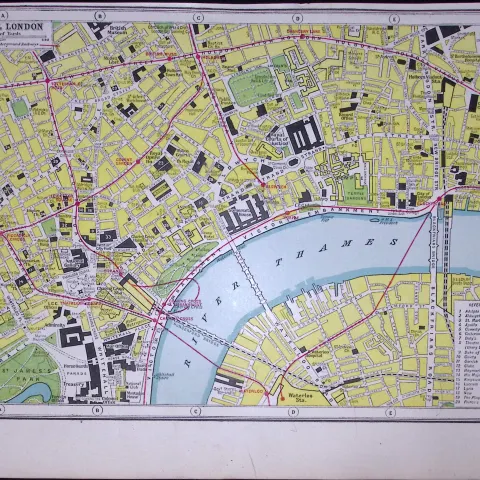 Detailed Plan of London Theatres West End Antique 1922 Coloured Map-69