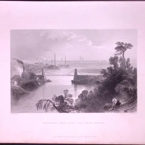Aberdeen Chain Bridge Scotland WH Bartlett 1842 Antique Steel Engraving-72